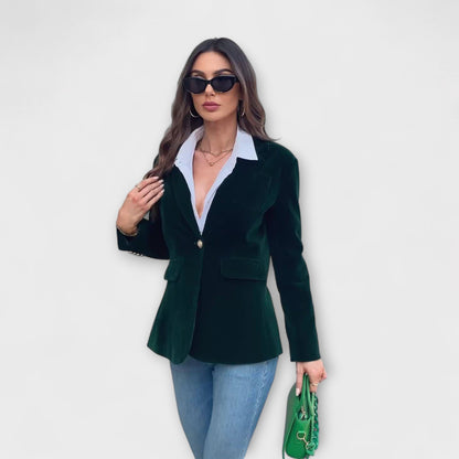 Ariadna Blazer Terciopelo Esmeralda Con Botones Dorados