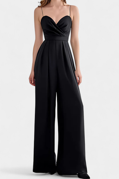 Romina Mono Elegante Tirantes Pierna Ancha Negro De Fiesta