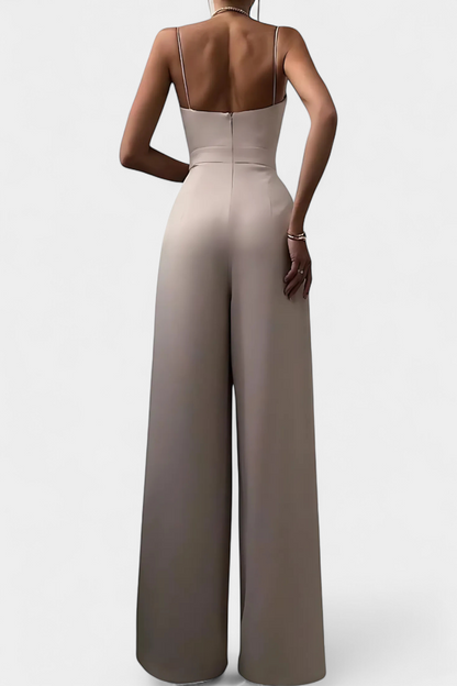 Romina Mono Elegante Tirantes Pierna Ancha Negro De Fiesta