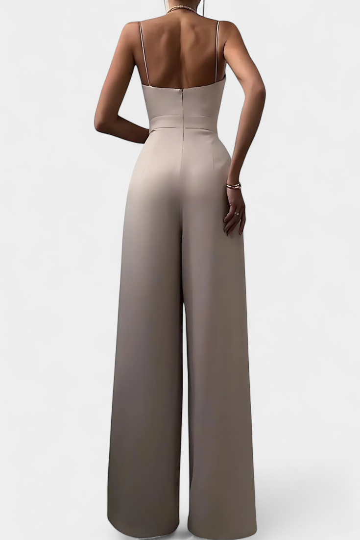 Romina Mono Elegante Tirantes Pierna Ancha Negro De Fiesta