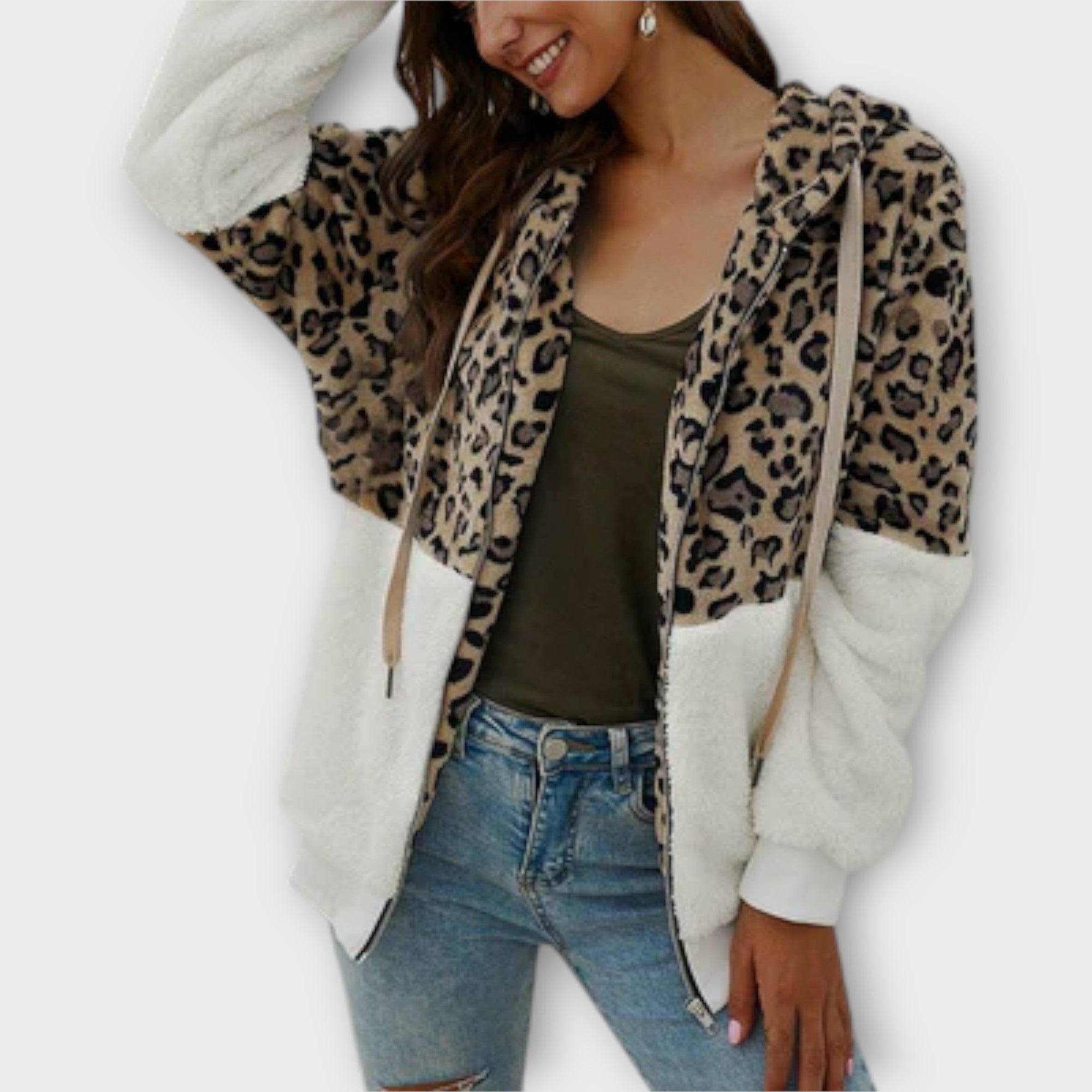 Alina Sudadera Con Capucha Forro Polar Leopardo Para Mujer