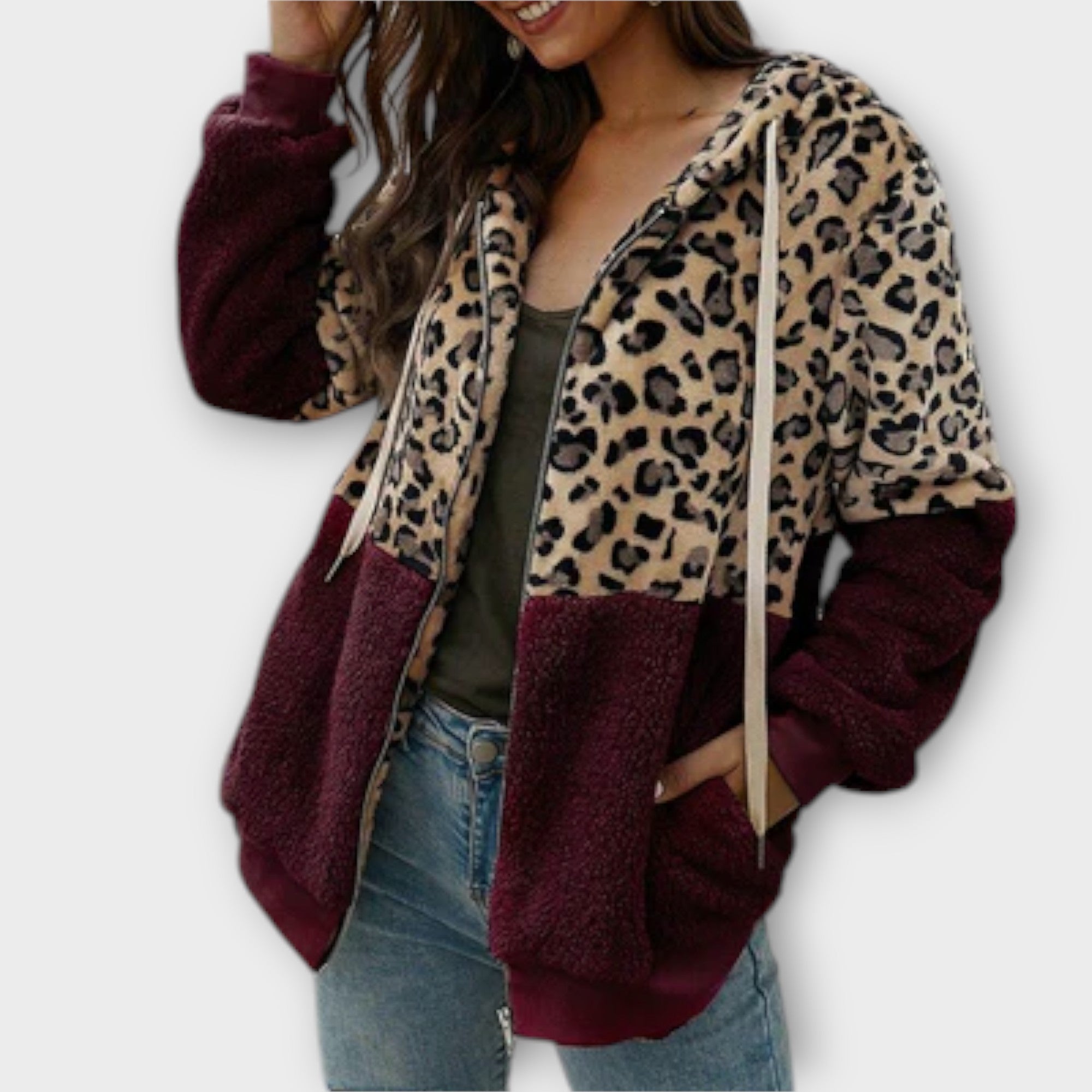 Alina Sudadera Con Capucha Forro Polar Leopardo Para Mujer