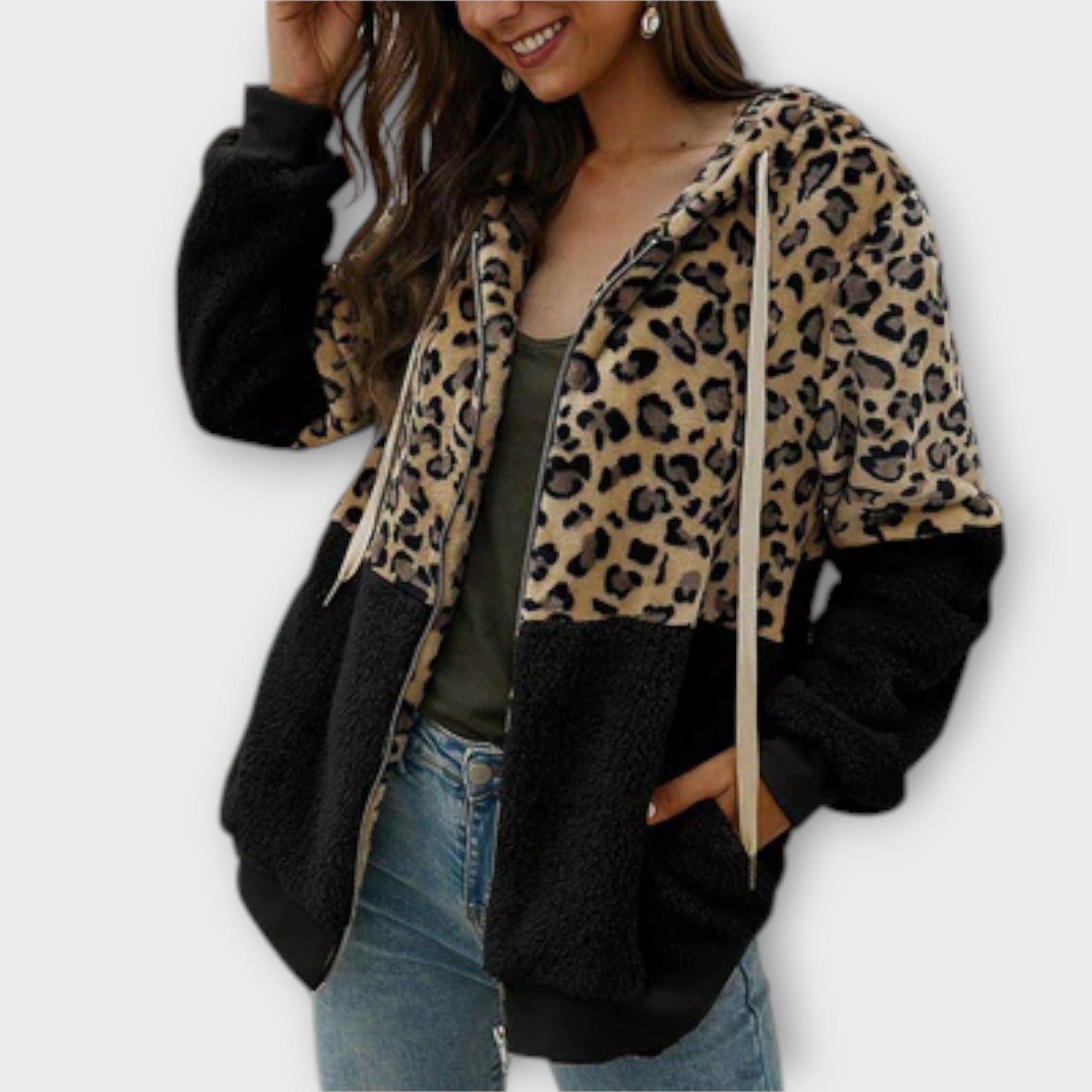 Alina Sudadera Con Capucha Forro Polar Leopardo Para Mujer