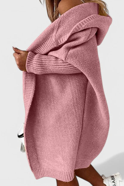 Cárdigan Oversized Con Capucha Punto Grueso Acolchado