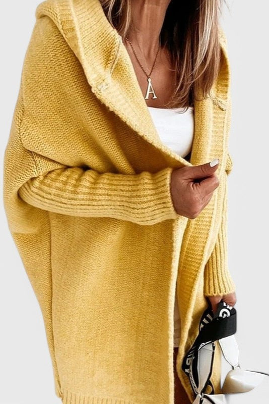 Cárdigan Oversized Con Capucha Punto Grueso Acolchado