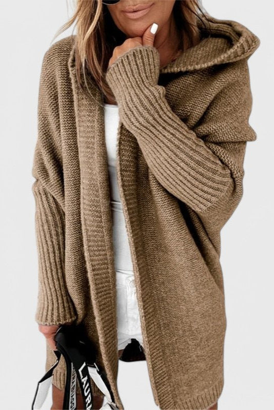 Cárdigan Oversized Con Capucha Punto Grueso Acolchado