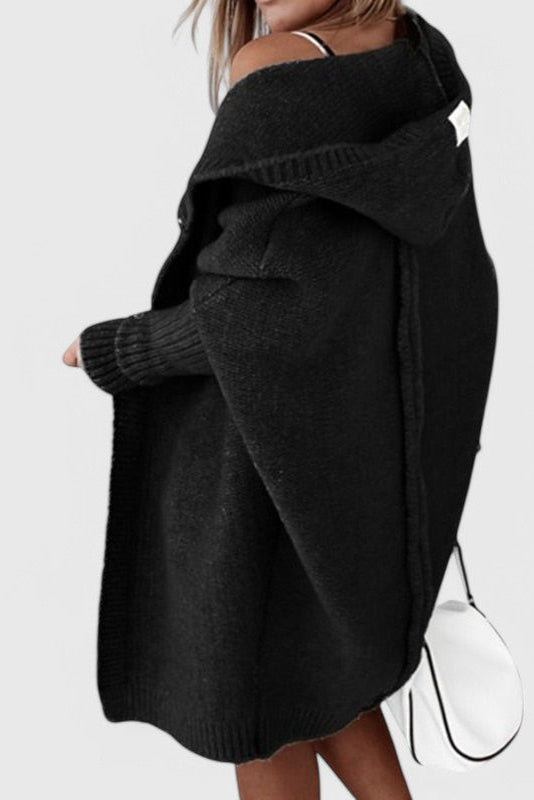 Cárdigan Oversized Con Capucha Punto Grueso Acolchado