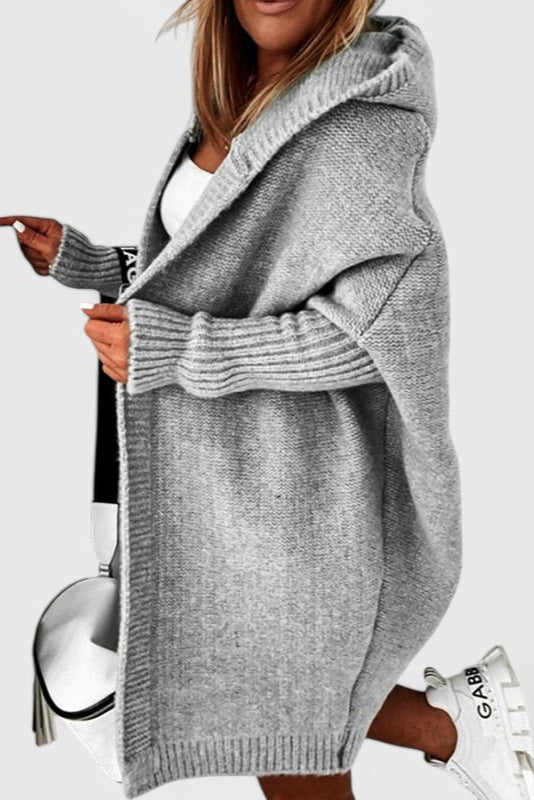 Cárdigan Oversized Con Capucha Punto Grueso Acolchado