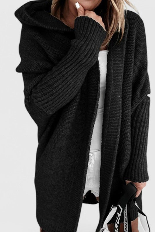 Cárdigan Oversized Con Capucha Punto Grueso Acolchado