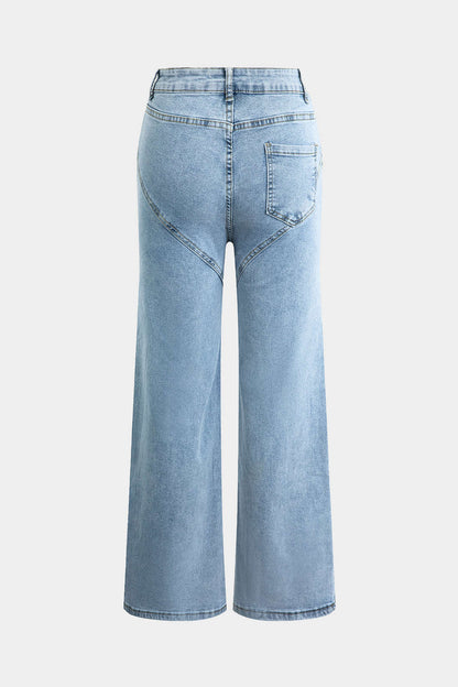 Evelyn Jeans Rectos Rasgados Con Rhinestones Desgastados