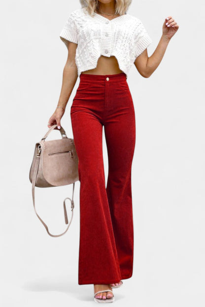 Clara Pantalón De Terciopelo Pierna Ancha Cintura Alta