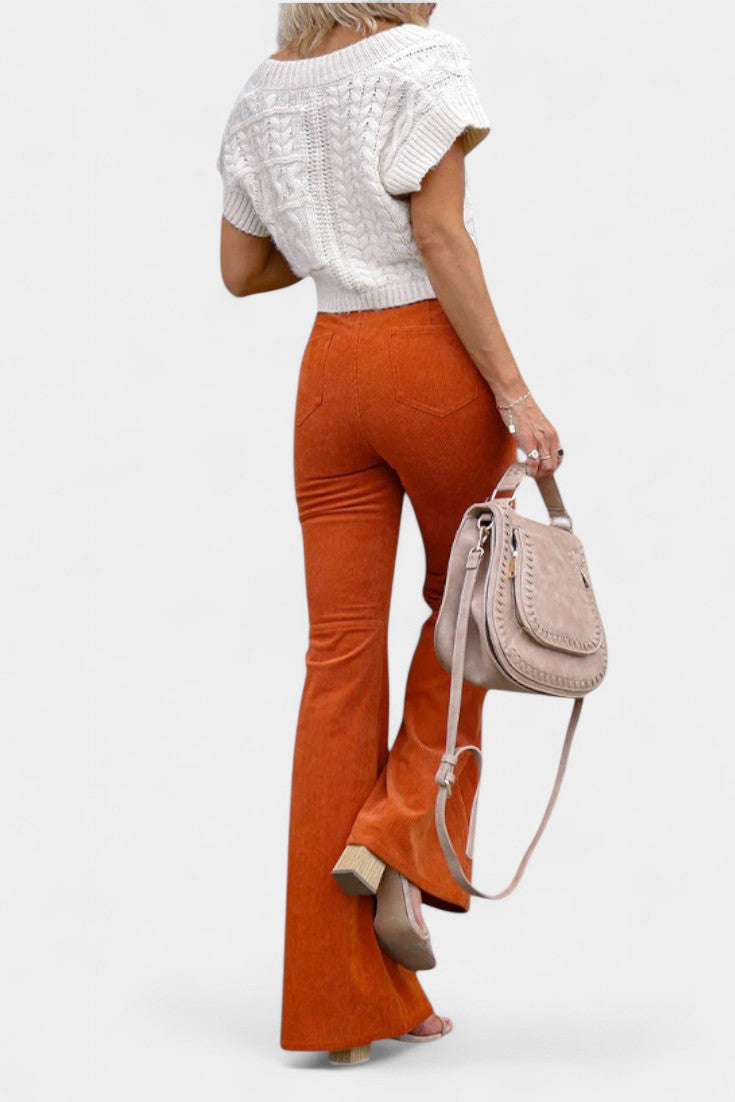 Clara Pantalón De Terciopelo Pierna Ancha Cintura Alta