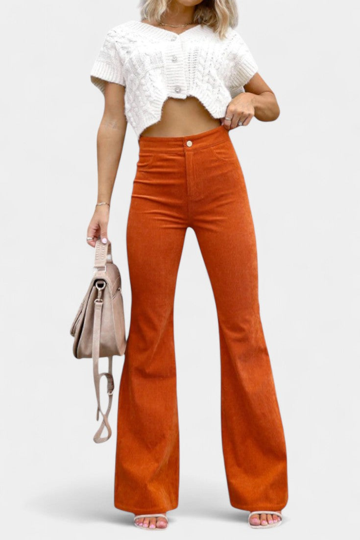 Clara Pantalón De Terciopelo Pierna Ancha Cintura Alta