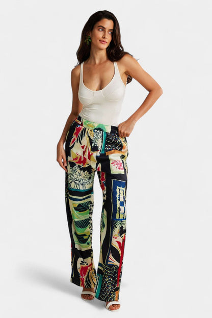 Arce Pantalón Recto Cintura Alta Floral Diseñado Por Clara