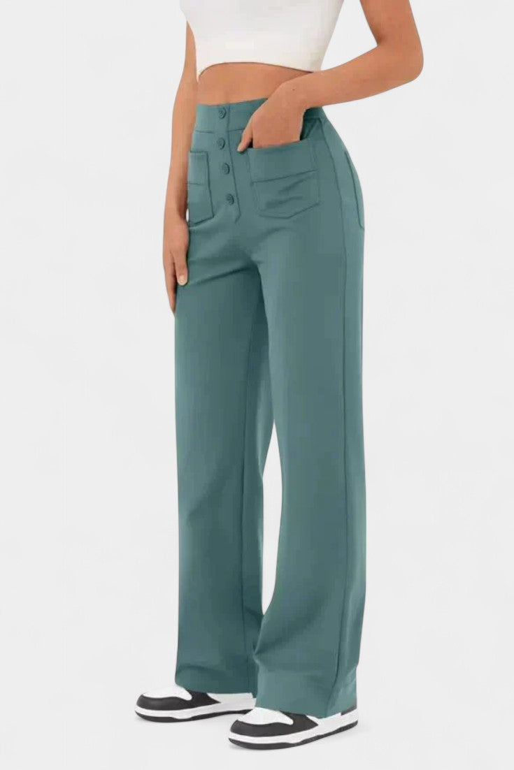 Nova Pantalón Recto Cintura Alta Con Elasticidad Transpirable