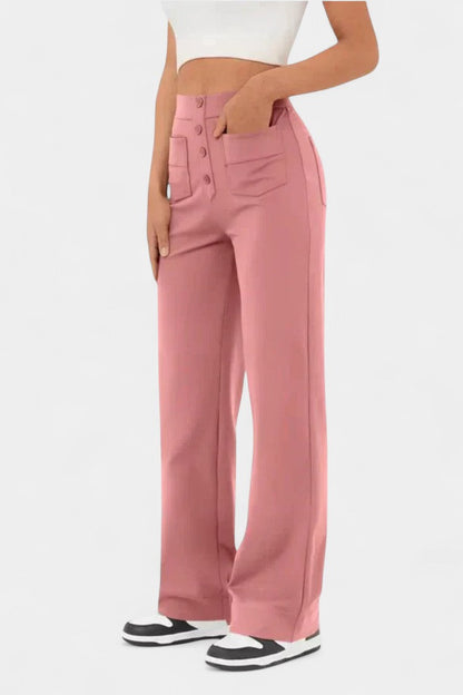 Nova Pantalón Recto Cintura Alta Con Elasticidad Transpirable