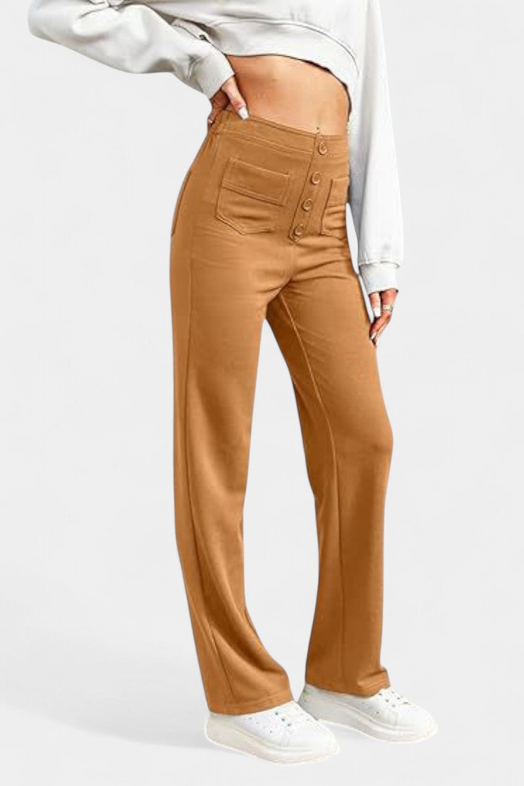 Nova Pantalón Recto Cintura Alta Con Elasticidad Transpirable