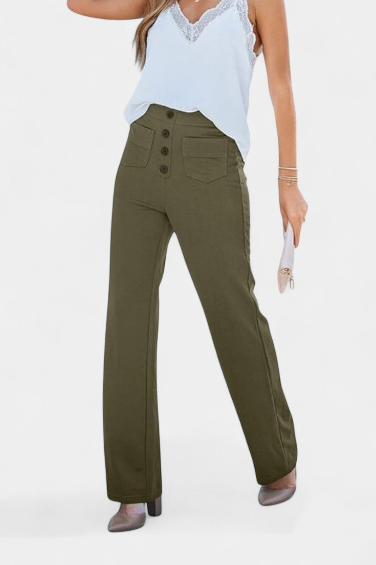 Nova Pantalón Recto Cintura Alta Con Elasticidad Transpirable