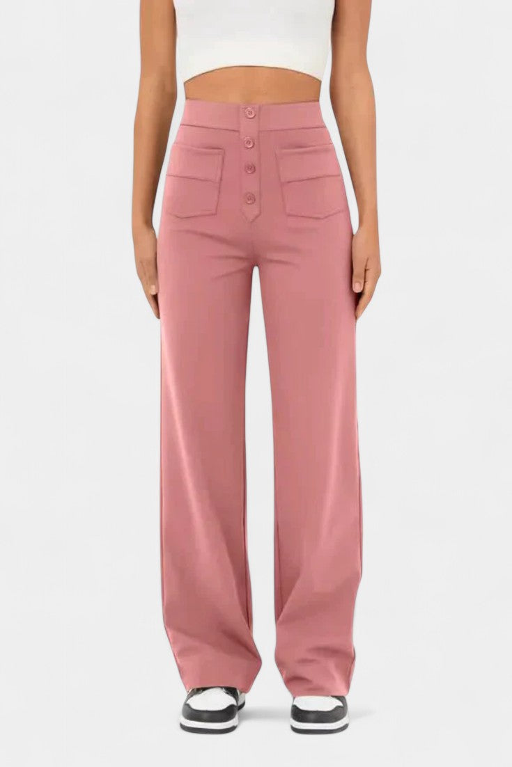 Nova Pantalón Recto Cintura Alta Con Elasticidad Transpirable