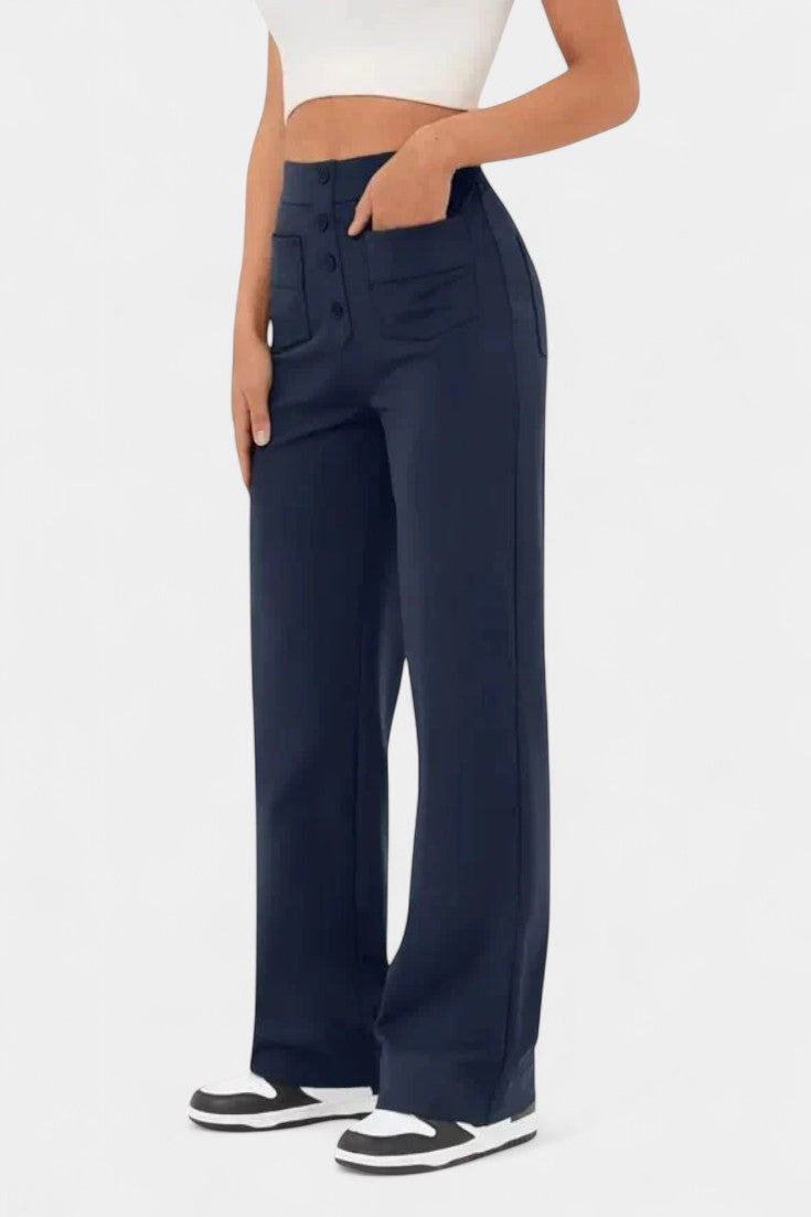 Nova Pantalón Recto Cintura Alta Con Elasticidad Transpirable