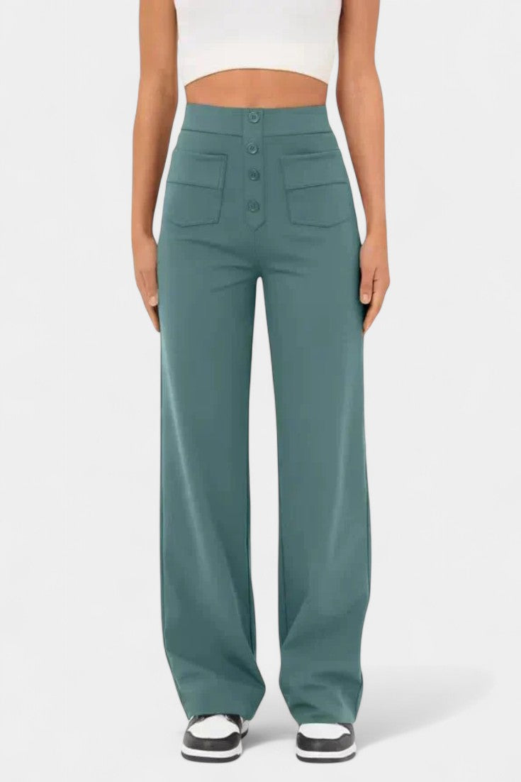 Nova Pantalón Recto Cintura Alta Con Elasticidad Transpirable