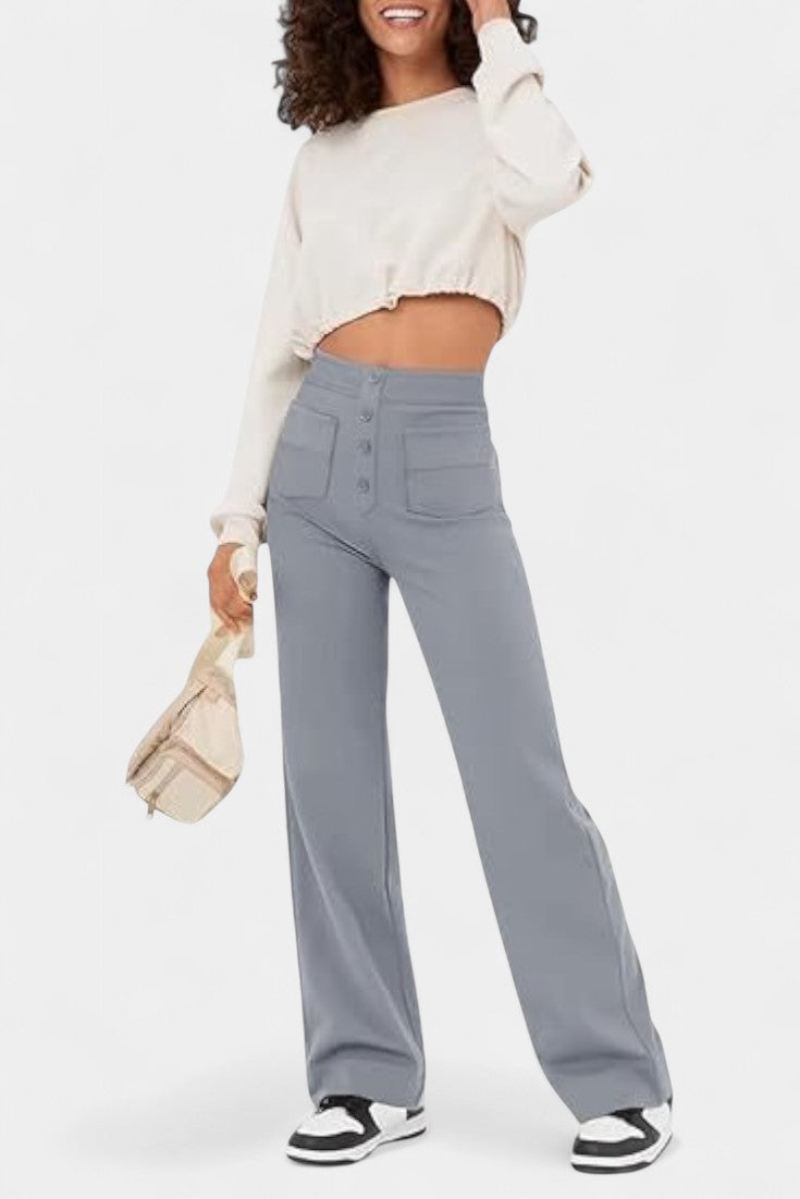 Nova Pantalón Recto Cintura Alta Con Elasticidad Transpirable