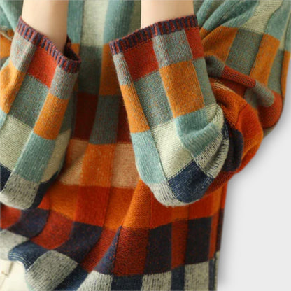 Eline Suéter Patchwork Cuello Alto Punto Femenina Casual