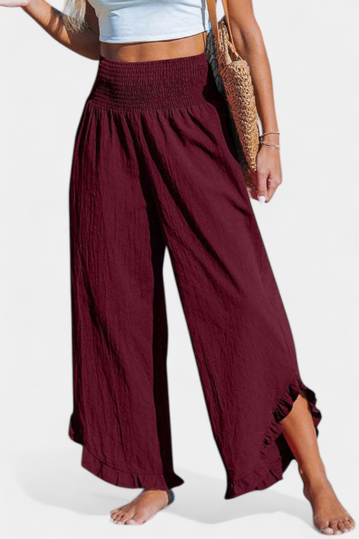 Martina Pantalón Palazzo Talle Alto De Lino Con Volantes