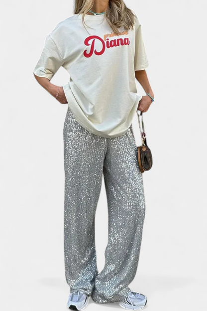 Lara Pantalones De Lentejuelas Cintura Alta Holgados