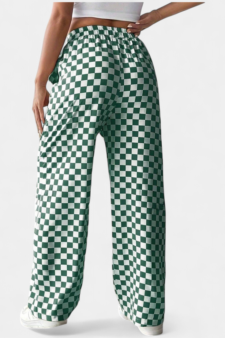 Iliana Pantalones Pierna Ancha Estampado A Cuadros Casual