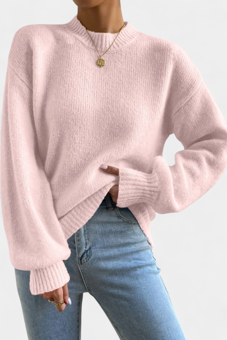 Luna Jersey De Cuello Redondo Relajado Con Mangas Globo