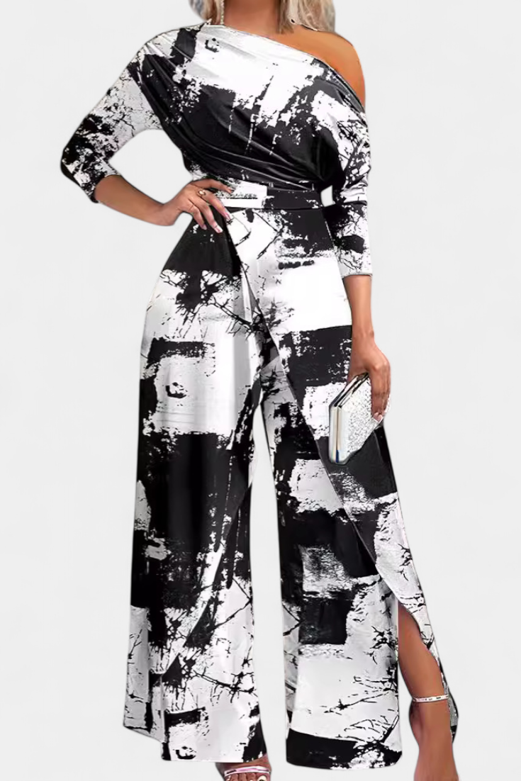 Arelia Mono Largo Tie Dye Hombros Descubiertos Pierna Ancha