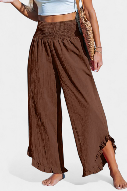 Martina Pantalón Palazzo Talle Alto De Lino Con Volantes