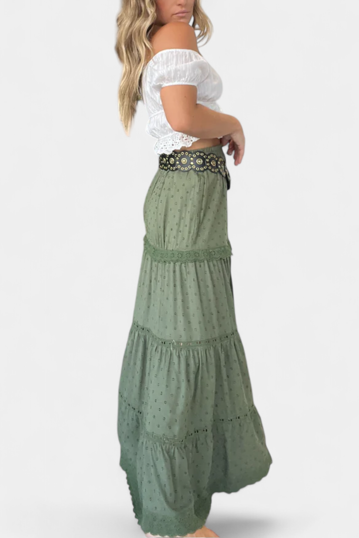 Dalia Falda Maxi Boho Con Encaje Y Abertura Frontal