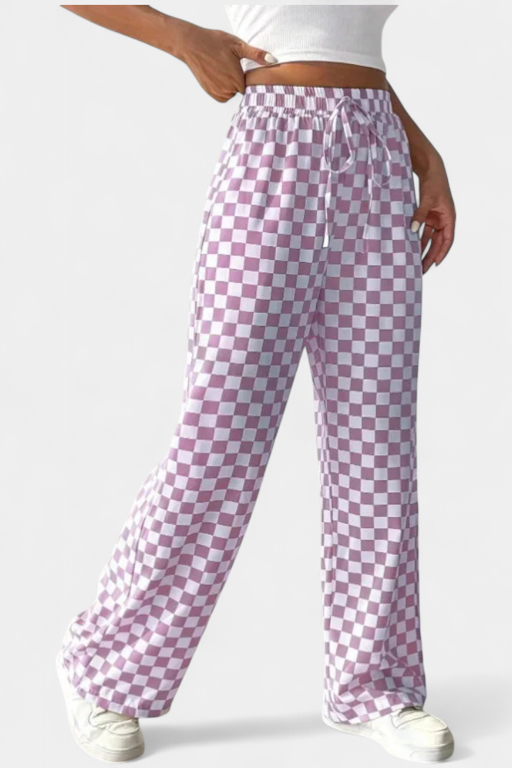 Iliana Pantalones Pierna Ancha Estampado A Cuadros Casual