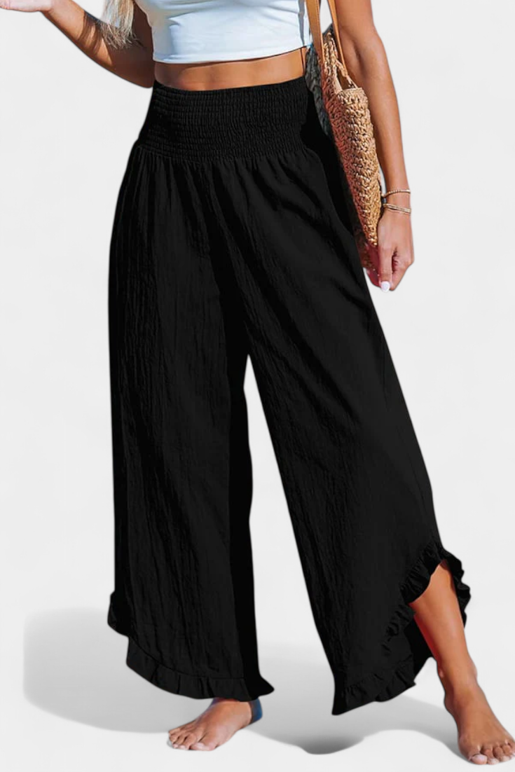Martina Pantalón Palazzo Talle Alto De Lino Con Volantes