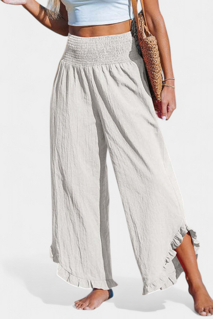 Martina Pantalón Palazzo Talle Alto De Lino Con Volantes