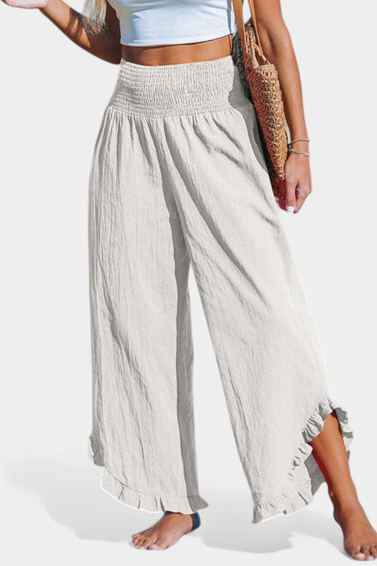 Martina Pantalón Palazzo Talle Alto De Lino Con Volantes