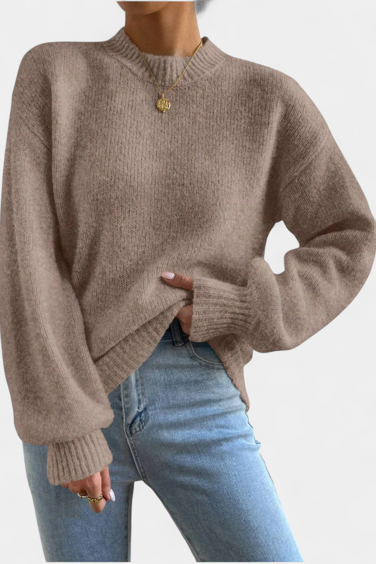 Luna Jersey De Cuello Redondo Relajado Con Mangas Globo