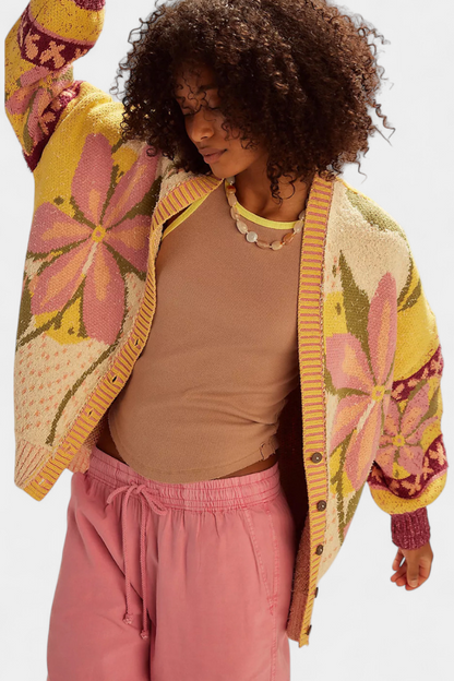 Cárdigan Floral Suelto Ligero Modelo Sofía