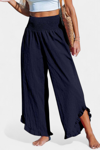 Martina Pantalón Palazzo Talle Alto De Lino Con Volantes