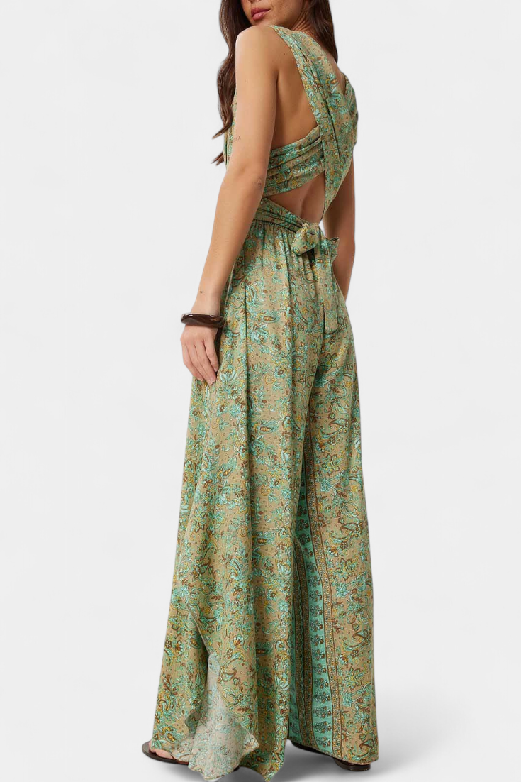 Chicaca.pl Mono Cruzado Mariana Con Estampado Floral Verde