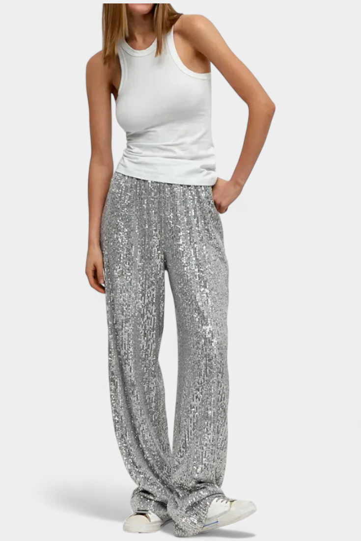 Lara Pantalones De Lentejuelas Cintura Alta Holgados