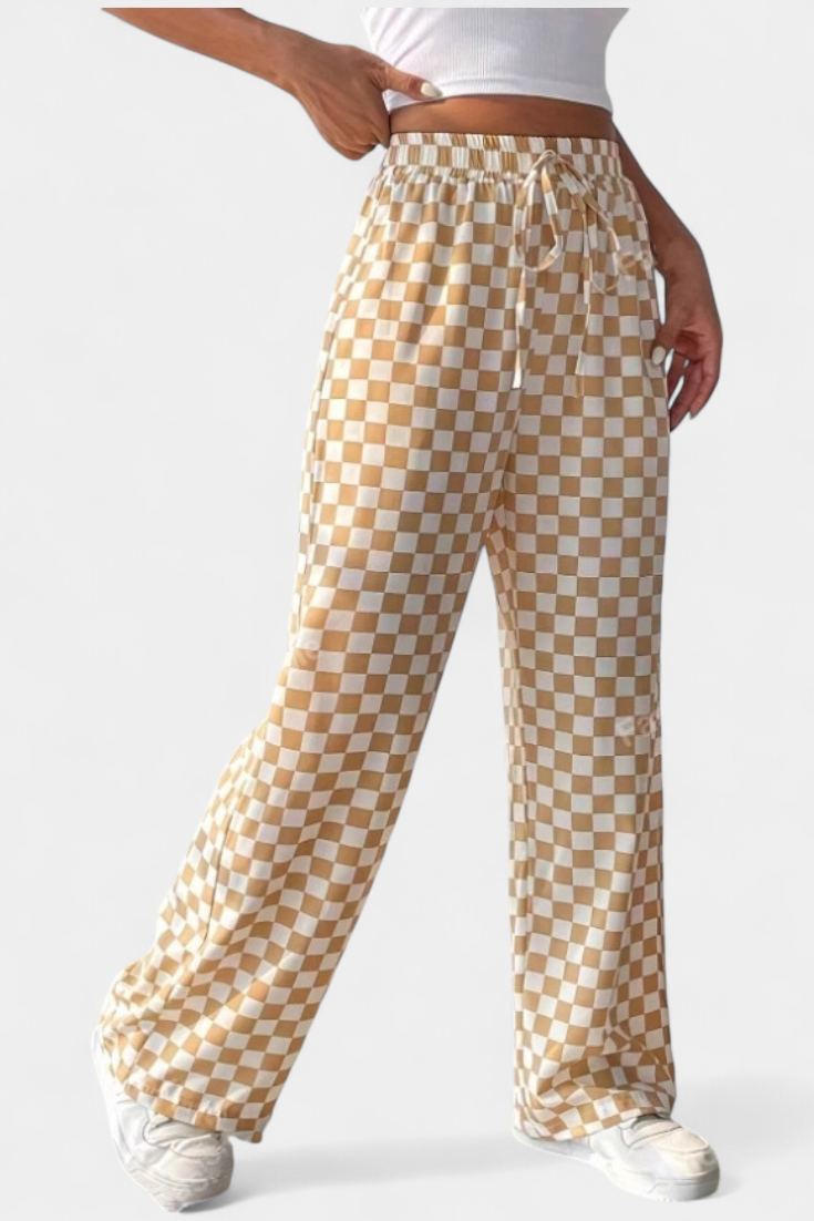 Iliana Pantalones Pierna Ancha Estampado A Cuadros Casual