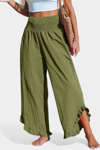 Martina Pantalón Palazzo Talle Alto De Lino Con Volantes