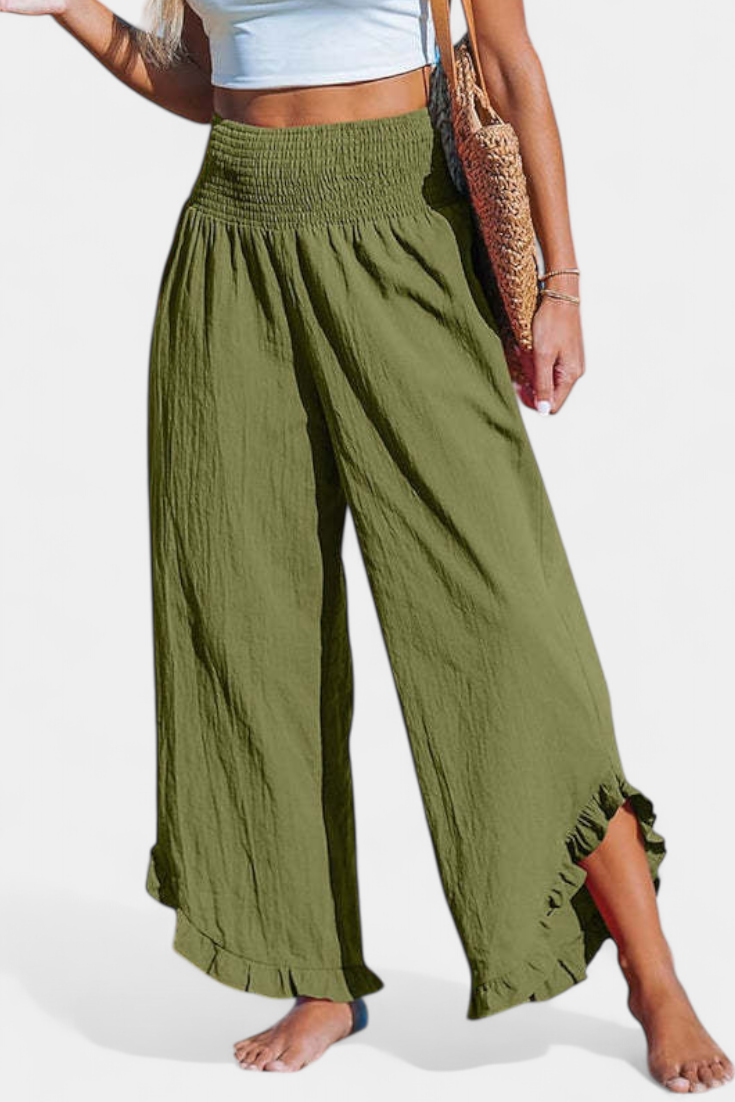 Martina Pantalón Palazzo Talle Alto De Lino Con Volantes