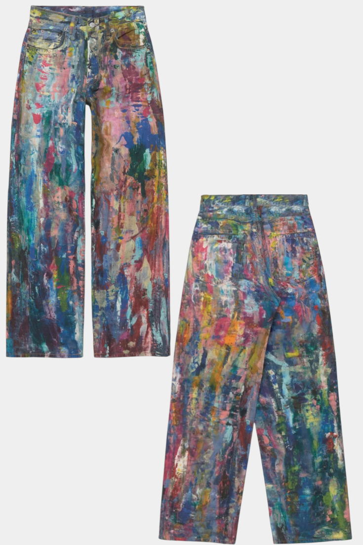 Luna Jeans Pantalón Pierna Ancha Estampado Artístico Denim