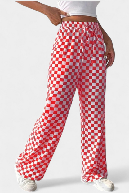 Iliana Pantalones Pierna Ancha Estampado A Cuadros Casual