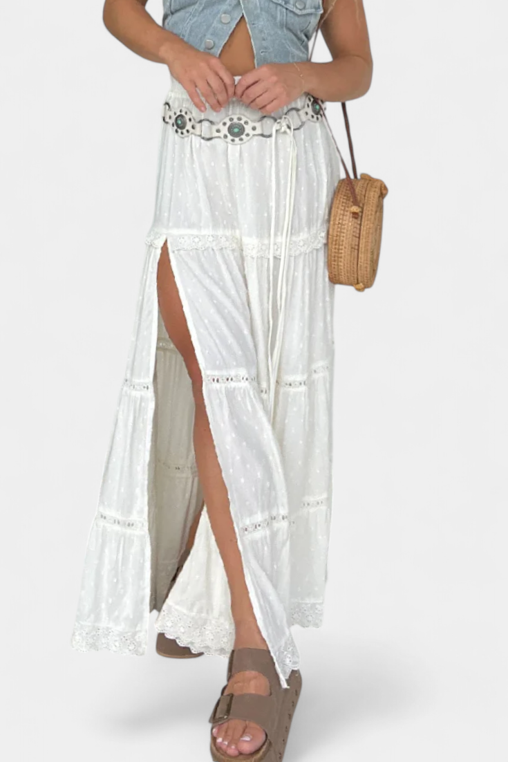 Dalia Falda Maxi Boho Con Encaje Y Abertura Frontal