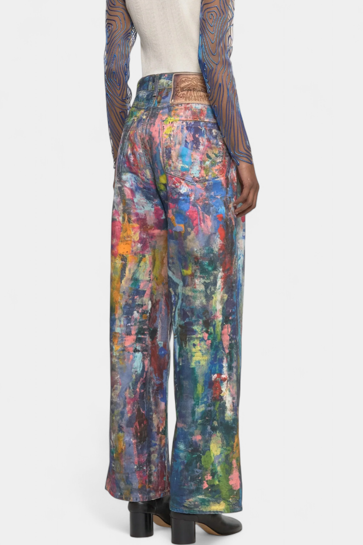 Luna Jeans Pantalón Pierna Ancha Estampado Artístico Denim